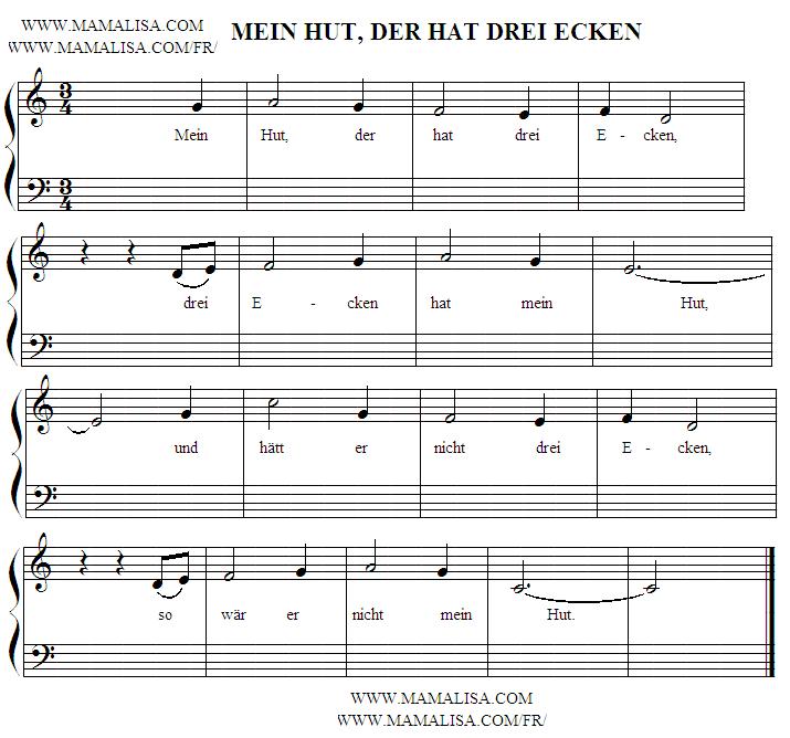 Sheet Music - Mein Hut, der hat drei Ecken