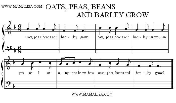 Sheet Music - Oats, Peas, Beans and Barley Grow