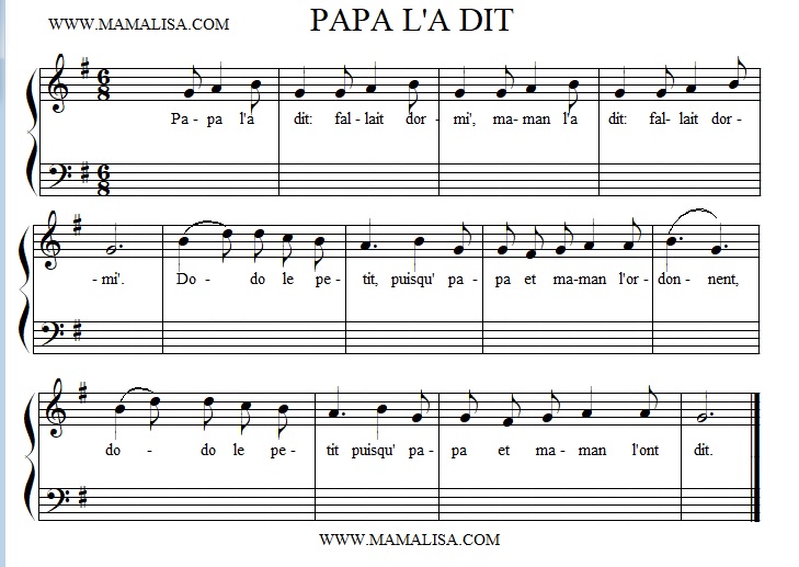 Partition musicale - Papa l'a dit