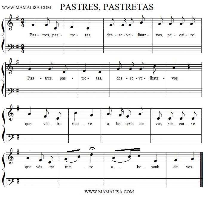 Partition musicale - Pastres, pastretas