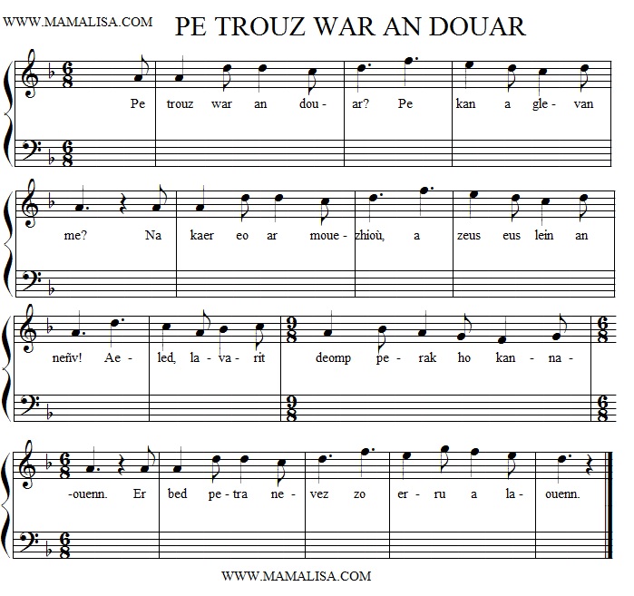 Partition musicale - Pe trouz war an douar