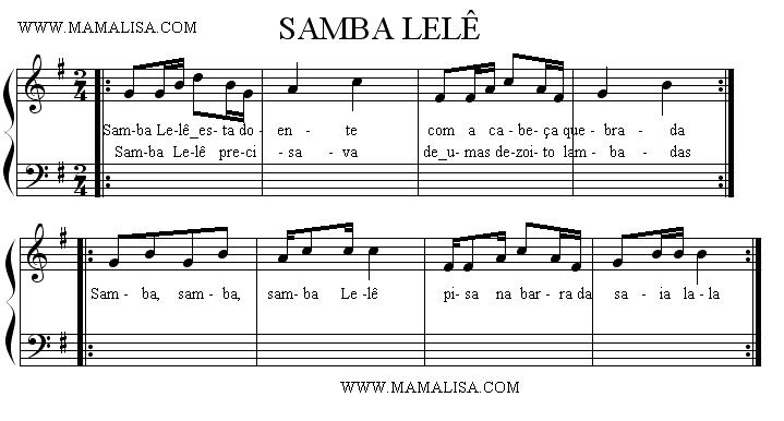 Samba Lelê Partitura  Músicas Para Crianças - Clave de C