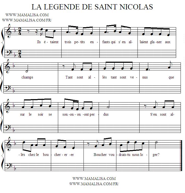 Partition musicale - La légende de Saint Nicolas