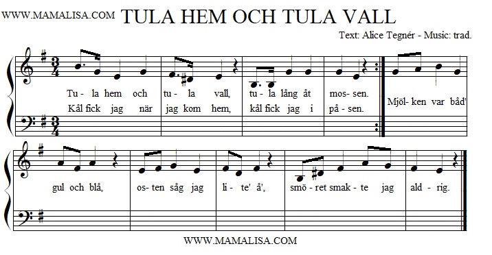 Sheet Music - Tula hem och tula vall