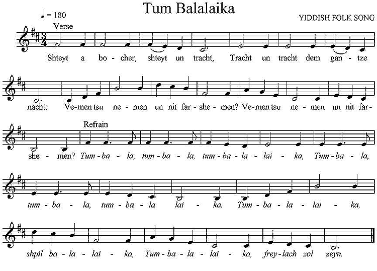 Partition musicale - טום בללייקה - Tum balalaika
