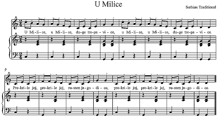 Partition musicale - U Milice duge trepavice