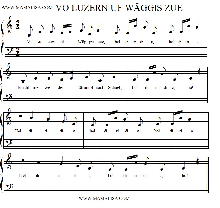 Sheet Music - Vo Luzern uf Wäggis zue